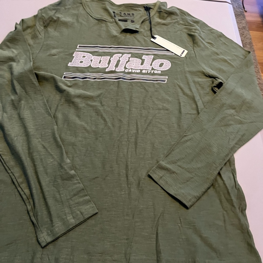 Mens David Bitton Jeans By Buffalo Long Sleeves Shirt Green Olive Size XL